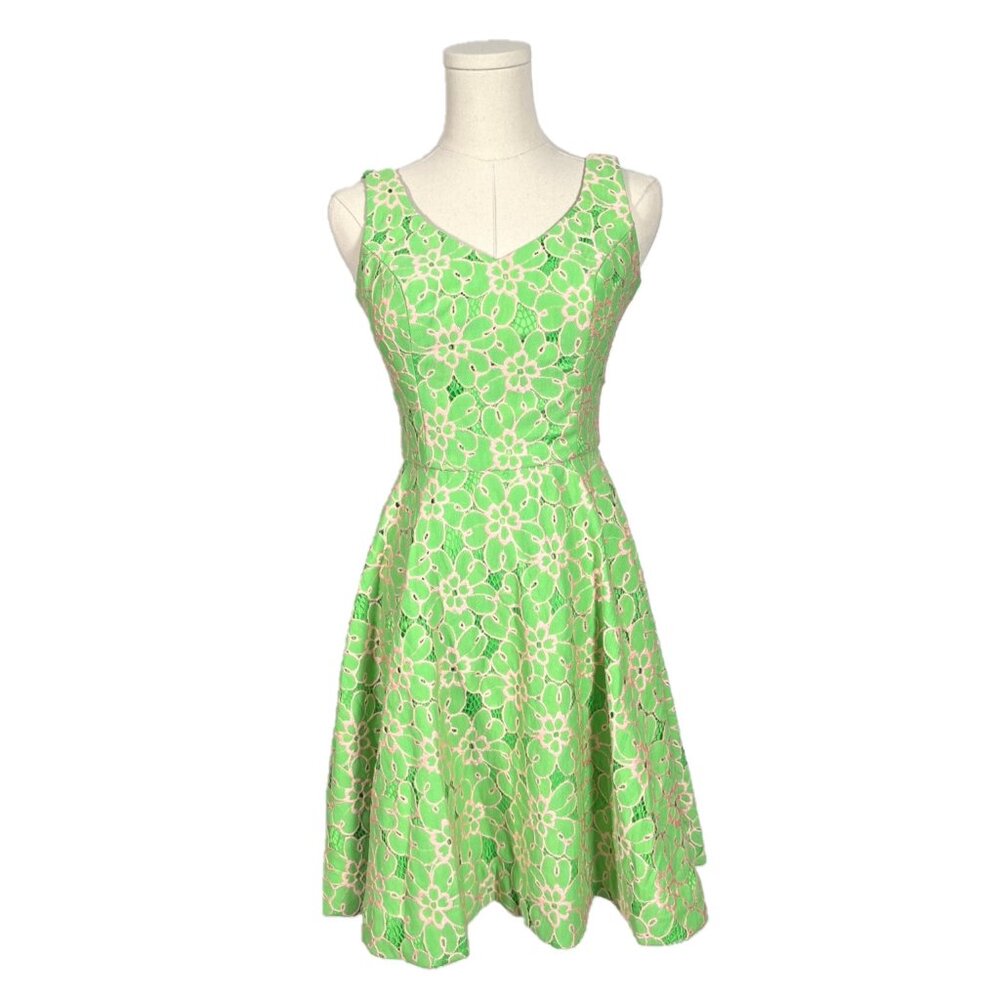 Lily Pulitzer Freja Green and Pink Lace Floral Fit & Flare Dress Size 00